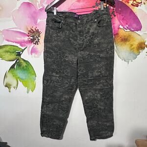 Gloria Vanderbilt Women Amanda Tapered Pants Green Animal Print 16 Stretch